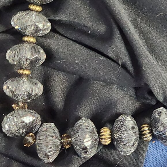 Chico's Vtg Mesh Caged Crystal Gold Metal Beads w/Rhinestone Bling 34" Necklace - Picture 15 of 16